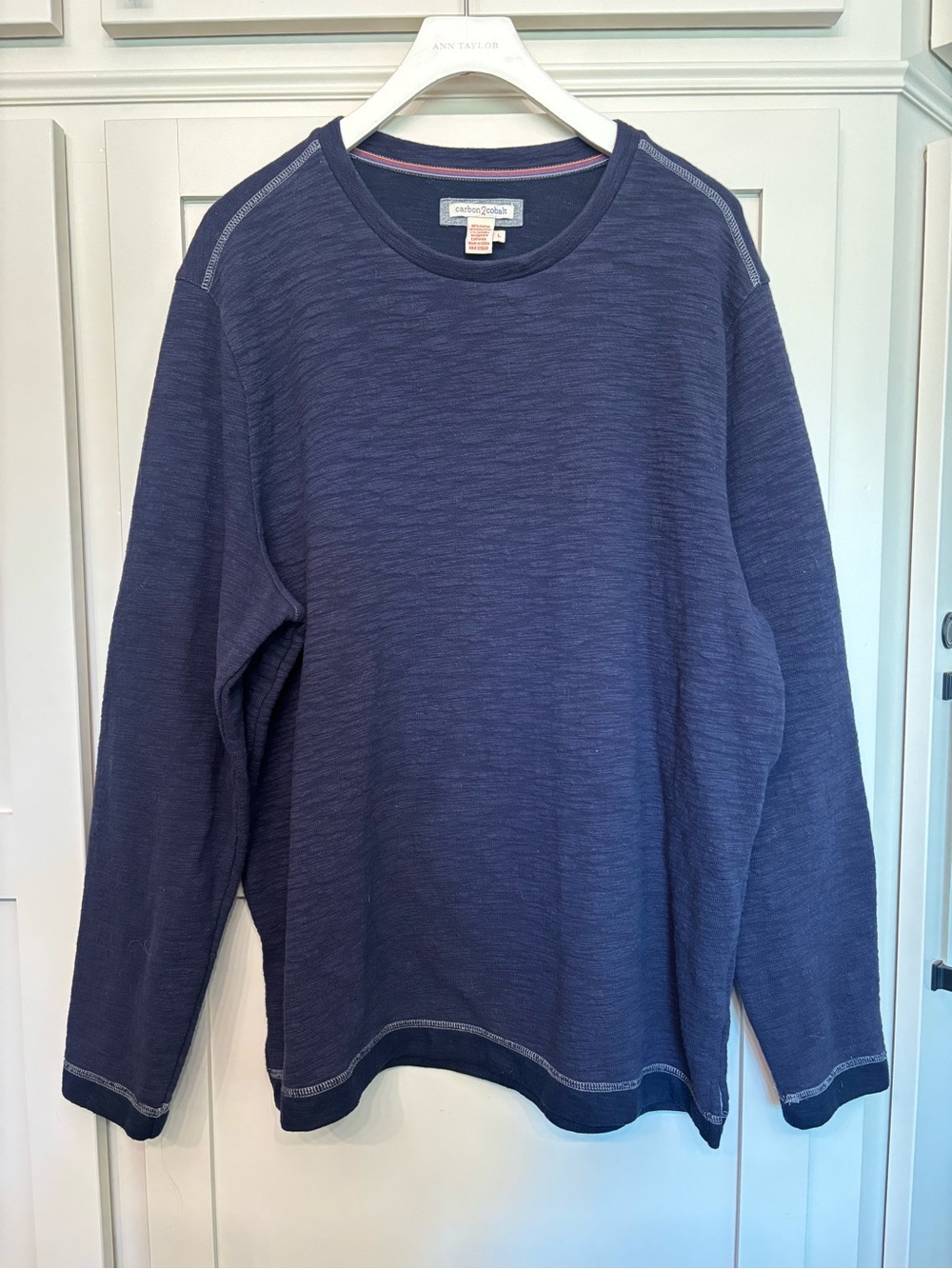 Carbon2Cobalt Cohort Long Sleeve Crewneck Tee Textured Knit Navy Blue Size L